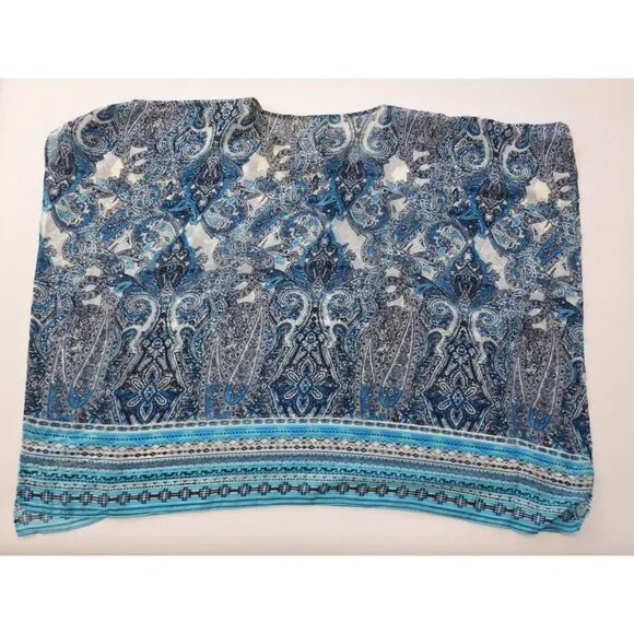 Chicos Blue Paisley Sheer Boho Blouse Size S M Tassel Tie Top Katran - Picture 3 of 11